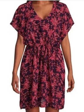 Lands' End Sz Med/Large Purple Pink Floral Mini Dress or Coverup